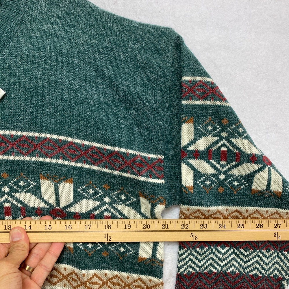 St Johns Bay Sweater Mens Large Green Fair Isle Snowflake Knit Vintage NWT - Picture 6 of 8